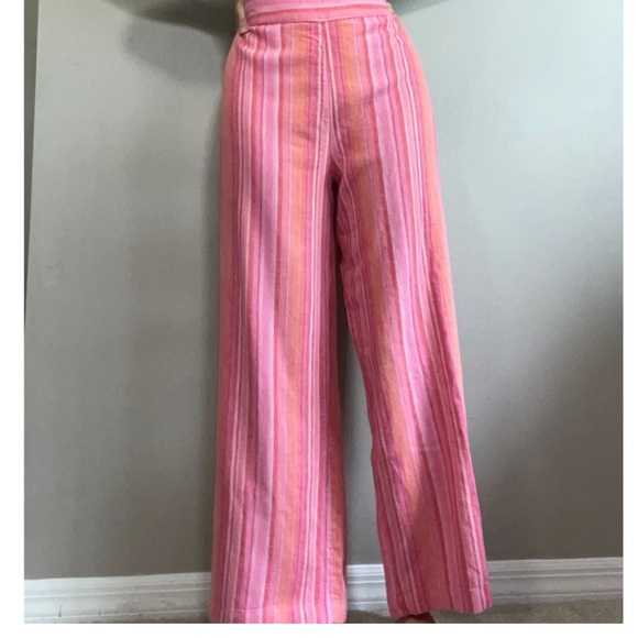 Isaac Mizrahi Live! Stripe Linen/Rayon Wide-Leg Pant Pink - Regular - Picture 2 of 4